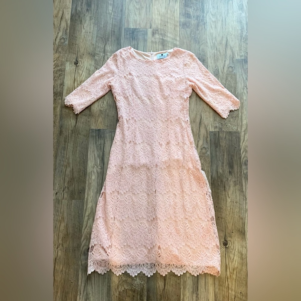 Dainty Jewells Peach Lace Midi Dress